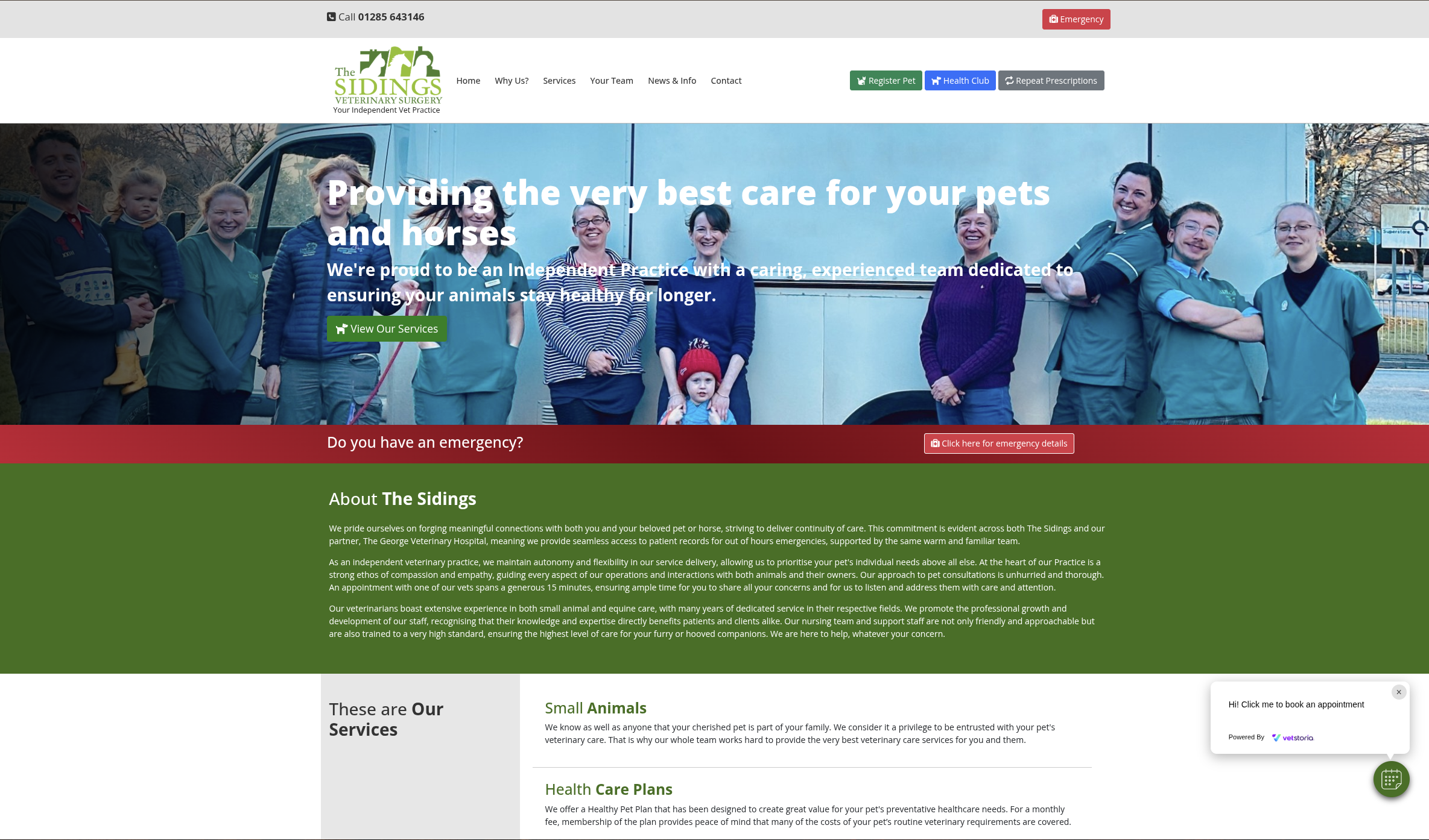 The Sidings Vets veterinary practice website design by Cotswold Code