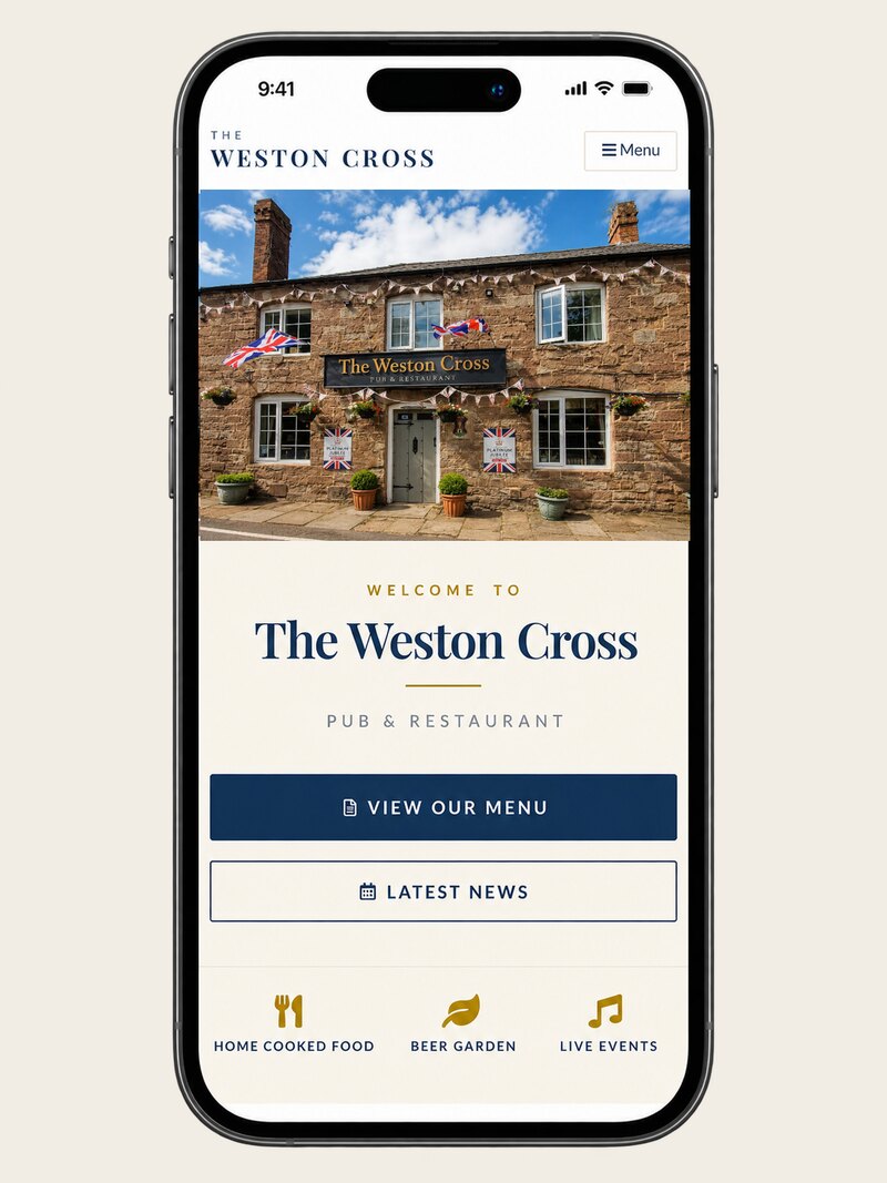 The Weston Cross website shown on a mobile phone